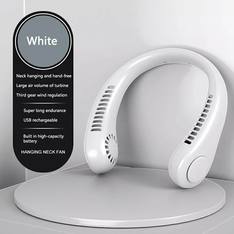 Portable Hanging Neck Fan with Rechargeable Battery and USB Charging