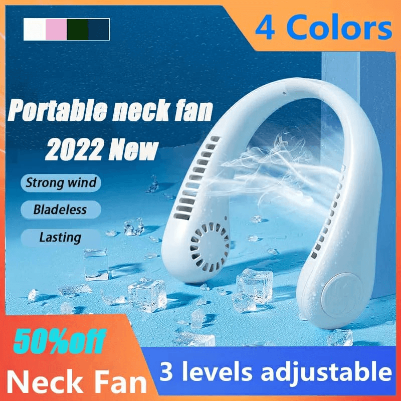 Portable Hanging Neck Fan with Rechargeable Battery and USB Charging