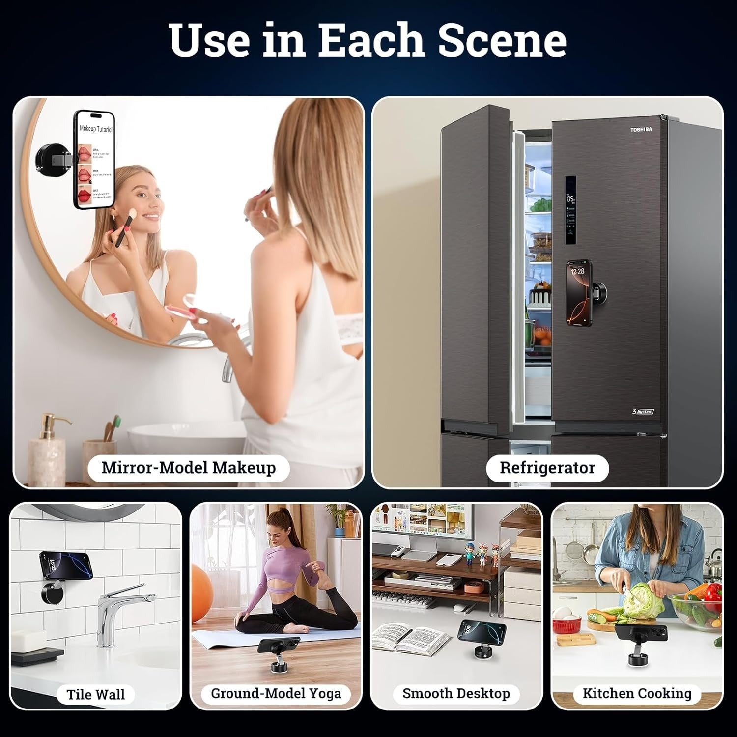 Vacuum Magnetic Phone Holder, Suction Cup Mount, Foldable Strong Black