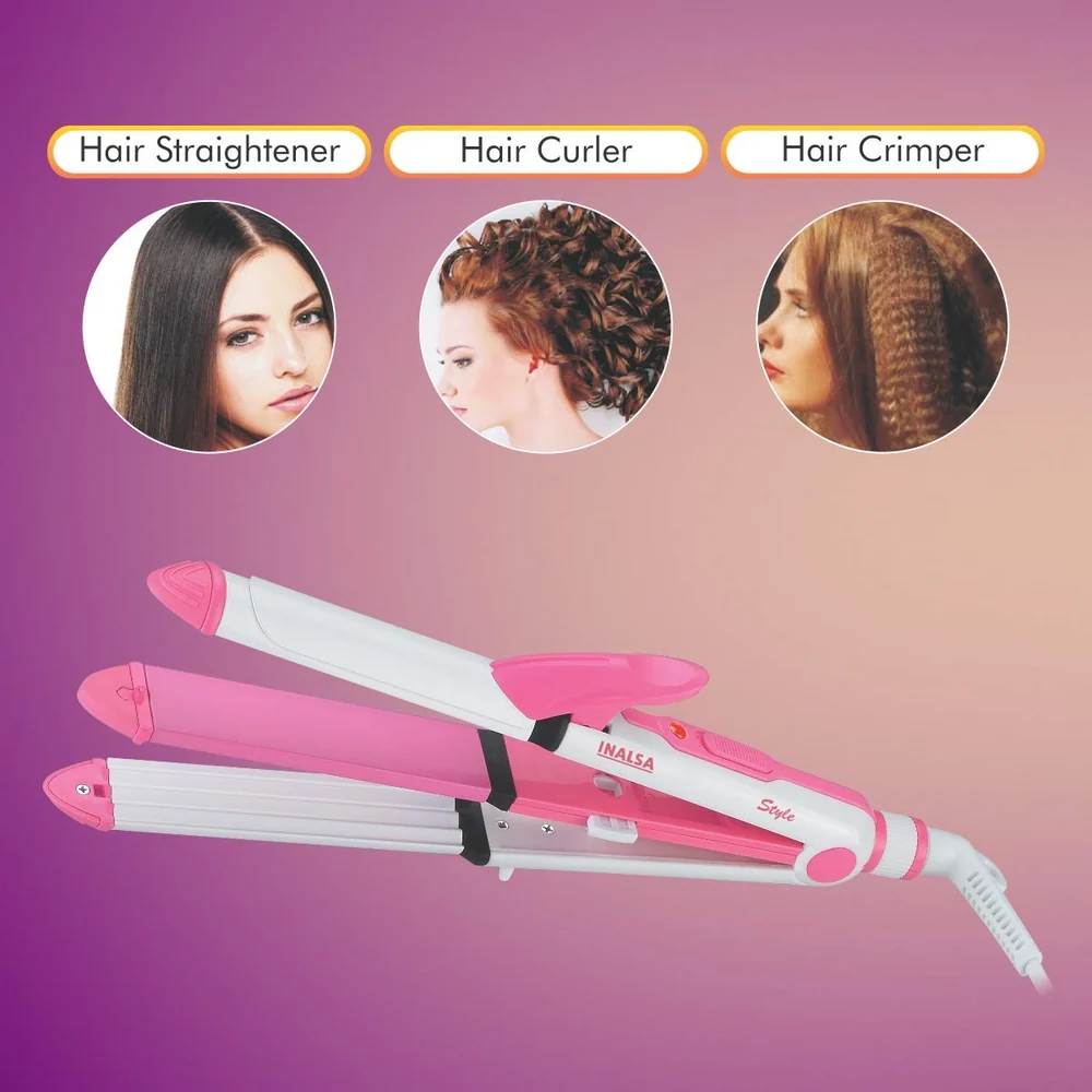 Professional 3-in-1 Hair Styler – Straightener, Curler & Dryer