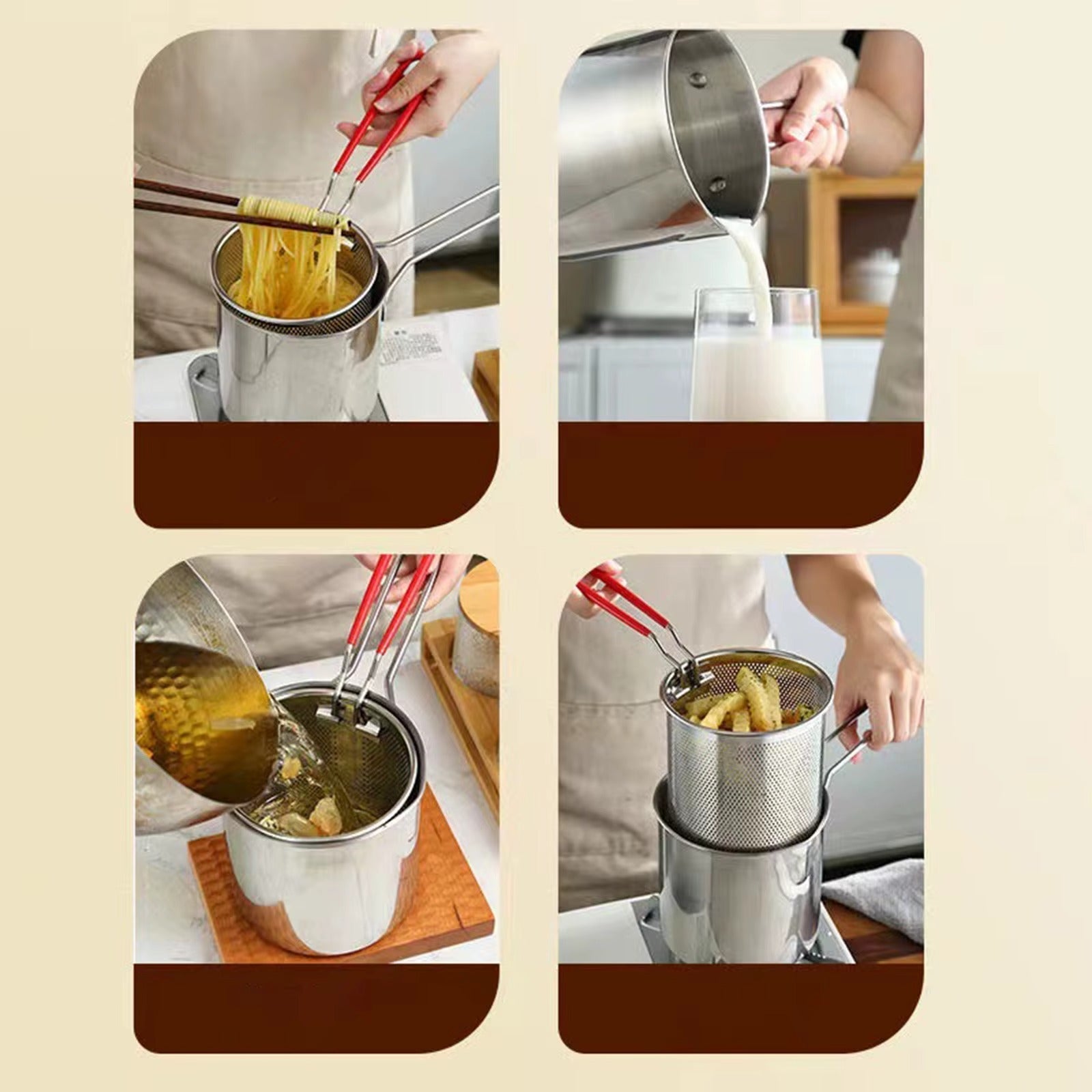 Portable Deep Frying Pot Deep Frying Tempura French Fries Fryer With Strainer Basket Small Pot for Kitchen Party Cooking