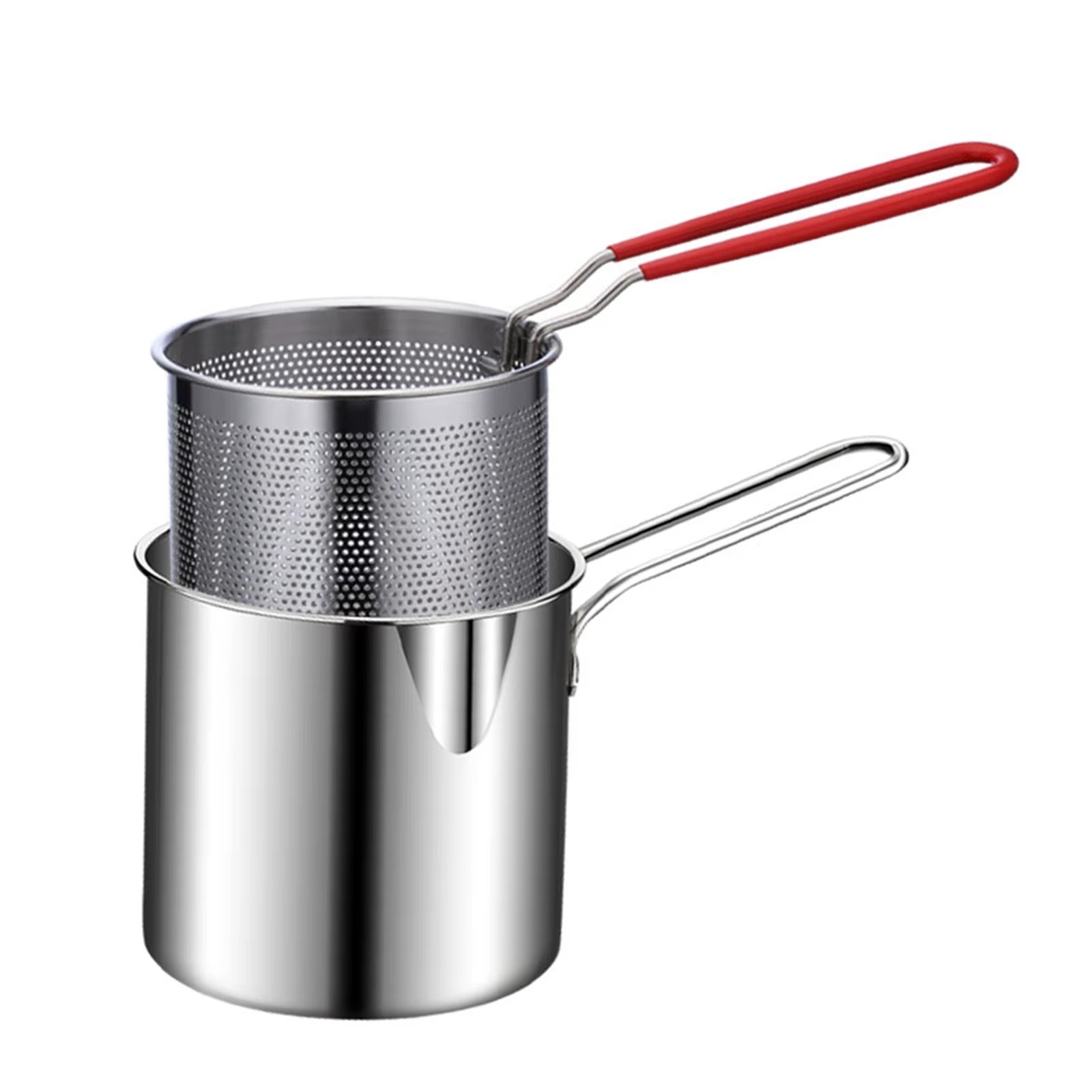 Portable Deep Frying Pot Deep Frying Tempura French Fries Fryer With Strainer Basket Small Pot for Kitchen Party Cooking