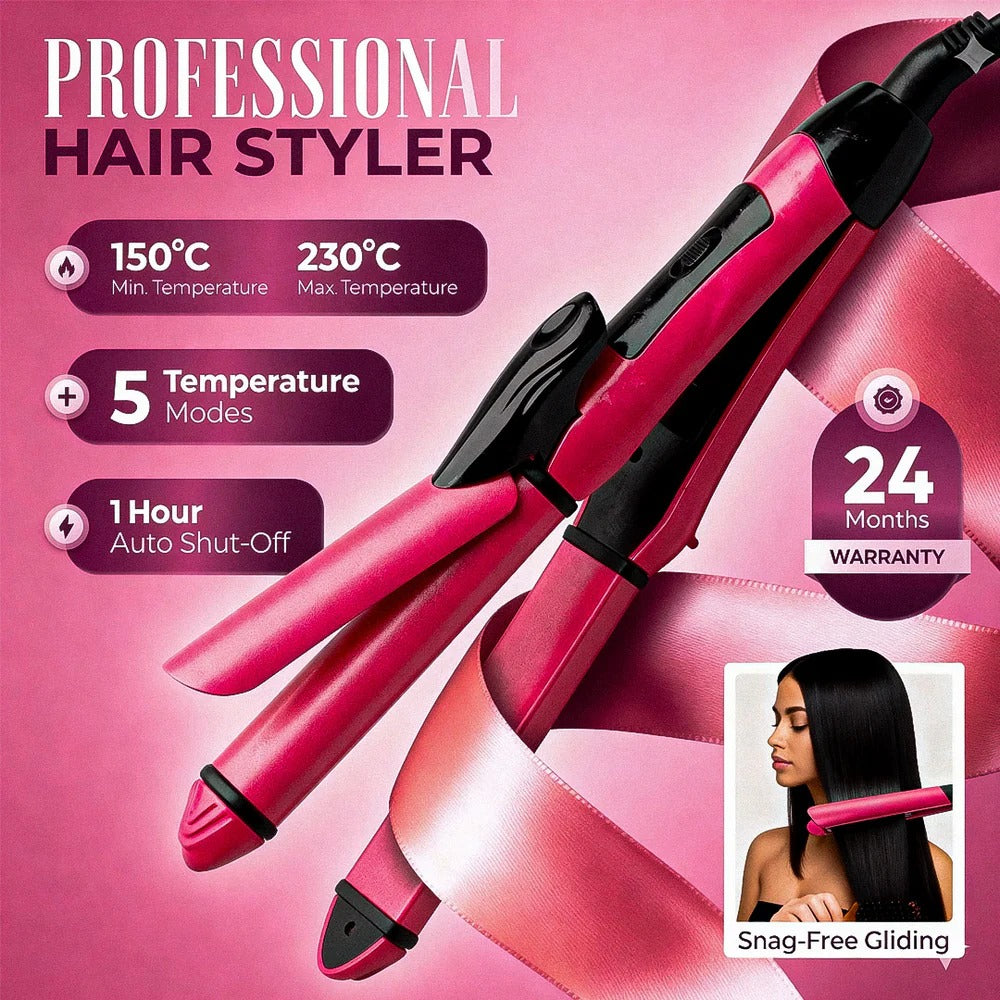 Professional 3-in-1 Hair Styler – Straightener, Curler & Dryer