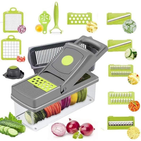 Vegetable Chopper, Multifunctional 15 in 1 professional food chopper, with 8 Blade for Onion Potato Tomato Cucumber Carrot Container Egg slicer Mandolin slicer Cheese slicer