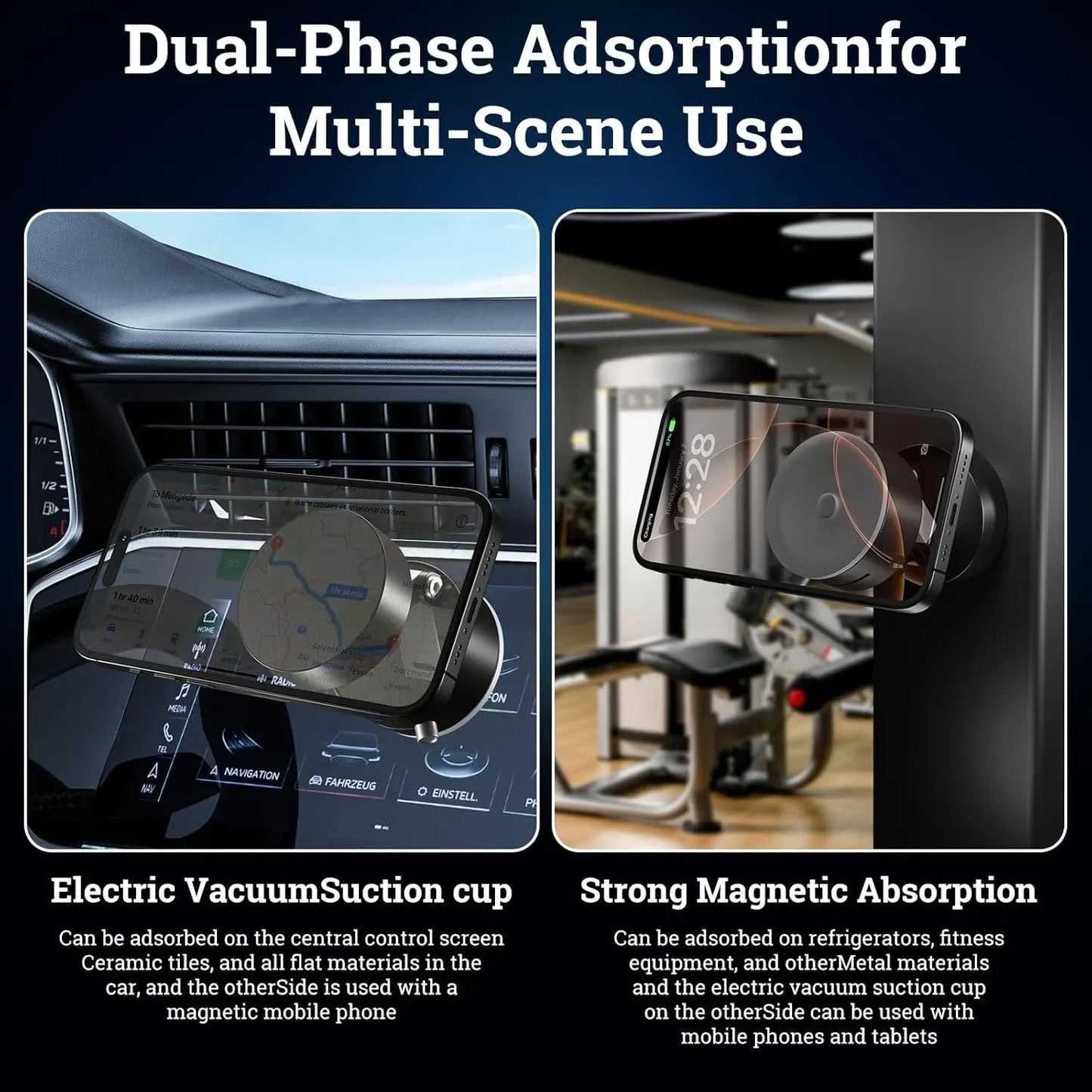 Vacuum Magnetic Phone Holder, Suction Cup Mount, Foldable Strong Black